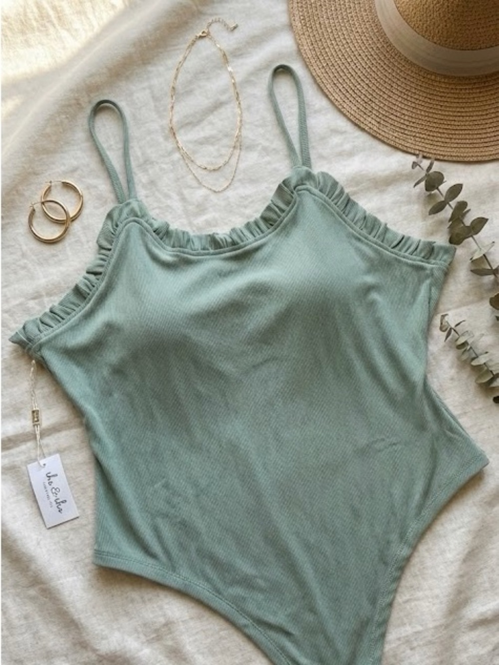 Ruffled Scoop Bodysuit — Sage Green